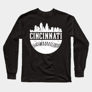 Cincinnati Ohio City Skyline Baseball Long Sleeve T-Shirt